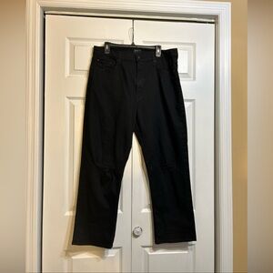 MOTHER High Waisted Rider Ankle Jeans Size 34 Black Distressed Knees
